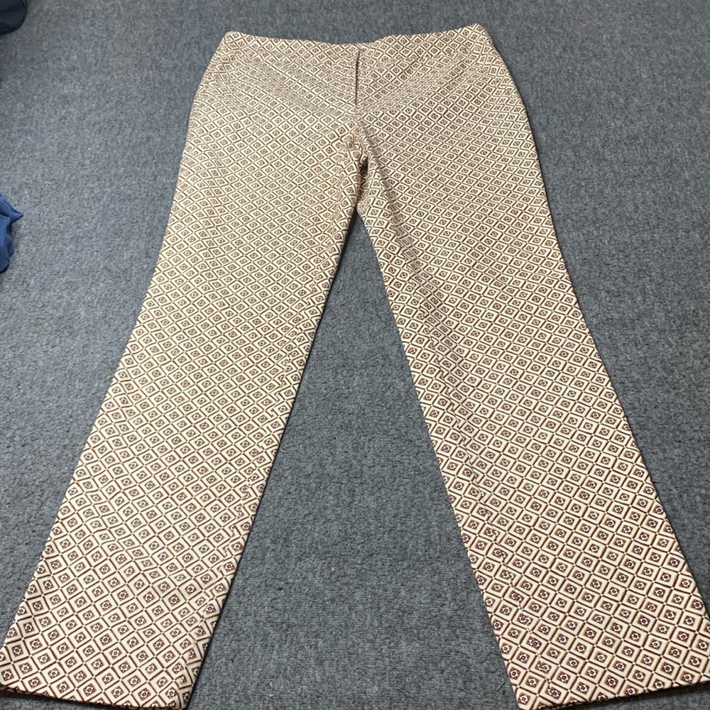 Diane Von Furstenberg Cream and Brown Geometric Straight Leg Pants
